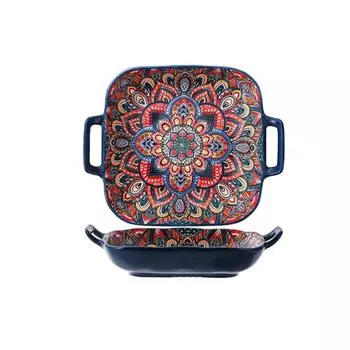 Квадратная обеденная тарелка с двумя ручками, фруктовая тарелка, посуда, богемная керамическая тарелка, завтрак Style B