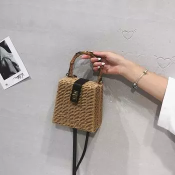 Квадратная плетеная сумка для женщин, пляжная соломенная сумка, ручная работа, сумка через плечо, плетеная сумка-тоут через плечо