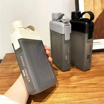 Квадратная плоская спортивная бутылка для воды, портативный стакан, чашки для питья, большая ниша, сопровождающая чашка с ручкой, бутылки для ноутбука