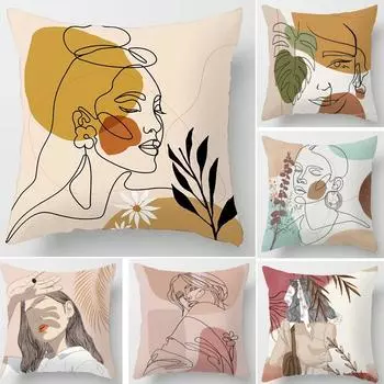 Квадратная подушка Подушка для дивана в гостиной Подушка с простыми персонажами Наволочка для спальни Подоконник Эркер 40x40cm