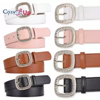 Квадратная пряжка, инкрустированная стразами, женский ремень, элегантный декоративный ремень 107x3.3cm чёрный