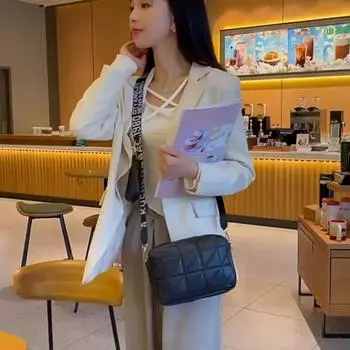 Квадратная стеганая сумка с портмоне для монет 22x7x14.5cm хаки