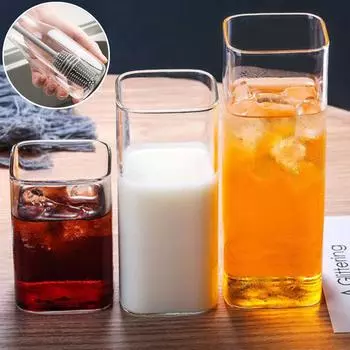 Квадратная стеклянная чашка, термостойкая, прозрачная, стакан для воды, большой емкости, для молока, сока, чая, напитков, кружки для кофе, домашняя посуда для напитков 250-450ML