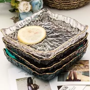 Квадратная стеклянная тарелка Пномпень Необычная фруктовая тарелка Маленькая тарелка для закусок Декоративная тарелка для гостиной Стеклянная хрустальная тарелка Столовая посуда прозрачный