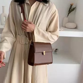 Квадратная сумка через плечо с мини-клапаном, однотонная сумка через плечо на молнии, универсальная сумка-слинг для женщин