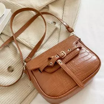 Квадратная сумка-мессенджер с каменным принтом, кожаная женская сумка на плечо, роскошная сумка через плечо, сумки высокого качества, женская повседневная сумка-тоут 23cm-19cm-8cm коричневый