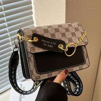 Квадратная сумка с геометрическим узором в стиле ретро, сумочка через плечо с цветными блоками с клапаном, классическая сумка через плечо из искусственной кожи