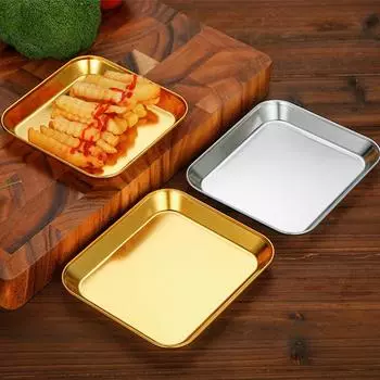Квадратная тарелка из нержавеющей стали для закусок, поднос для еды, органайзер для хранения, презентация на шведском столе, тарелки для фруктов и овощей, кухонные принадлежности