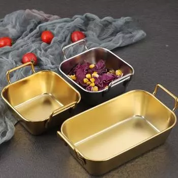 Квадратная тарелка из нержавеющей стали с крышкой, прямоугольная кастрюля для хранения продуктов, поднос для коммерческой посуды, большой освежающий контейнер для ланч-бокса S серебряный