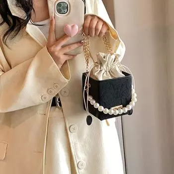 Квадратная женская сумка-ведро из искусственной кожи, роскошная сумка на плечо, модная сумка через плечо с завязками на открытом воздухе белый