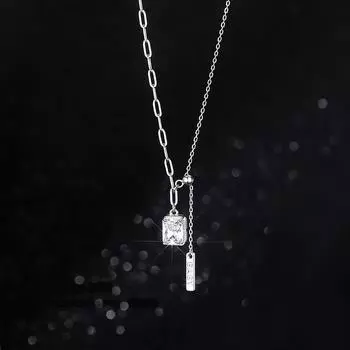 Квадратное бриллиантовое ожерелье женское легкое роскошное нишевое колье с цирконием и биркой для малышей, цепочка на ключицу, асимметричная квадратная крепкая цепочка