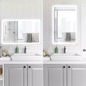 Квадратное интеллектуальное зеркало для ванной комнаты со светодиодной подсветкой, настенное противотуманное зеркало, сенсорный переключатель освещения