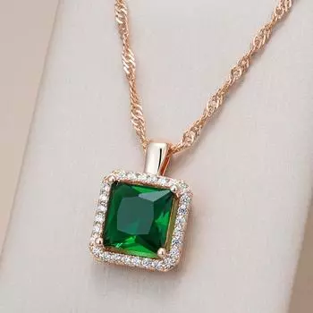 Квадратное изумрудно-зеленое ожерелье с подвеской из циркона для женщин, винтажные ювелирные изделия для свадебной вечеринки зелёный