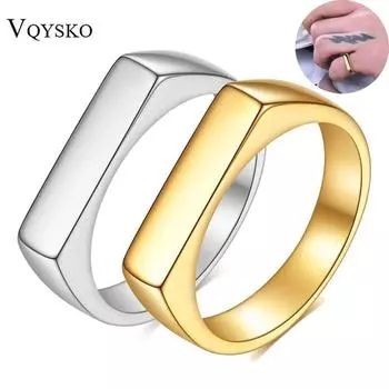 Квадратное кольцо с плоской вершиной, перстень-печатка, окисленное серебро, цвет из нержавеющей стали, винтажные деревенские женские и мужские ювелирные изделия 6