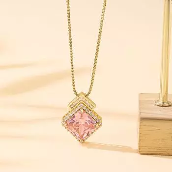 Квадратное ожерелье для женщин, элитная индивидуальная тенденция, инкрустированная розовым цирконием, подвеска на ключицу, цепочка