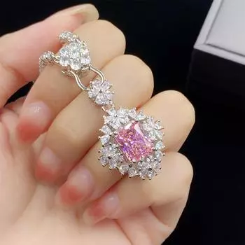 Квадратное ожерелье с розовым сапфиром серебряного цвета для женщин, модное ожерелье с драгоценными камнями 47cm серебряный