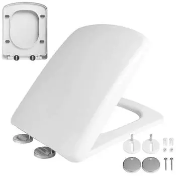 Квадратное сиденье для унитаза с мягким закрыванием, одной кнопкой, быстросъемное сиденье для унитаза для легкой установки с верхними крепежными отверстиями, регулируемый шарнир Square белый