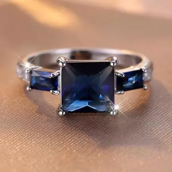 Квадратное темно-синее кольцо с кубическим цирконием для женщин и мужчин, ювелирные изделия серебряного цвета, обручальное кольцо, кольца для мужчин, аксессуары для вечеринок 6 синий