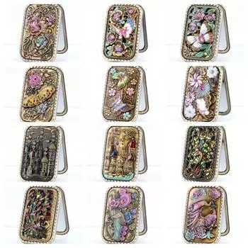 Квадратное зеркало для макияжа, ретро-косметическое складное зеркало, роскошное компактное карманное зеркало для красоты 11