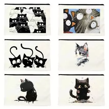 Квадратные белые сумки «сделай сам» на молнии, сумки-держатели для денег, сумки с милыми кошками, студенческие карандаши, ручки, сумка для хранения канцелярских принадлежностей