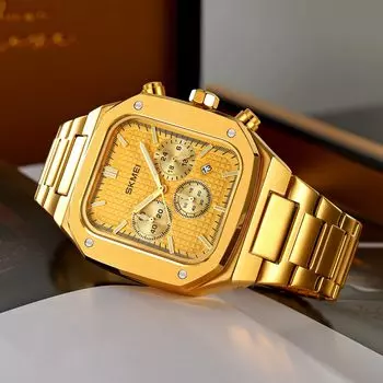 Квадратные часы для мужчин деловые часы из нержавеющей стали с хронографом и датой водонепроницаемые аналоговые кварцевые модные наручные часы светящиеся золотые мужские часы синий