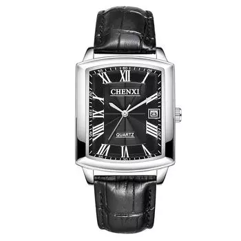 квадратные часы мужской кожаный ремень : пара часов римские цифры дата аналоговые кварцевые наручные часы водонепроницаемые часы Легко читаемый диск Популярность часы