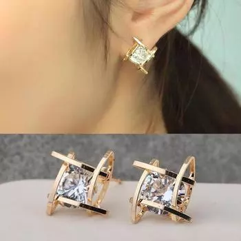 Квадратные циркониевые серьги-гвоздики модные женские серьги-гвоздики с выемкой квадратные серьги-гвоздики лучший портал золотой