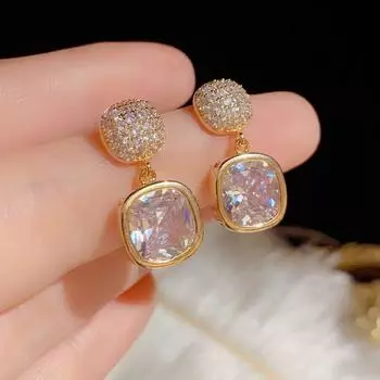 Квадратные цветные серьги-гвоздики из циркония для женщин, повседневные аксессуары для вечеринок, подарки на день рождения