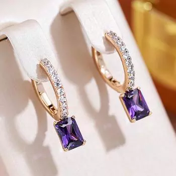 Квадратные фиолетовые серьги-кольца с цирконом, женские персональные ювелирные изделия, модные подарки фиолетовый
