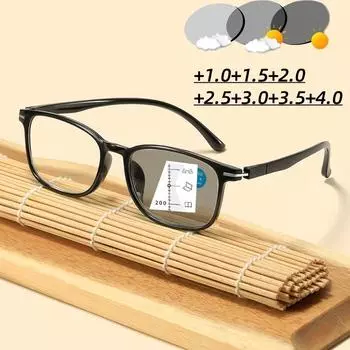 Квадратные фотохромные мультифокальные очки для мужчин и женщин, блокирующие синий свет, очки для чтения, модные ретро-очки для дальнего зрения с защитой от ультрафиолета 1.0