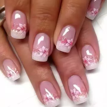 Квадратные французские накладные ногти Popping Rose Pink Popping Petal Nail Sweet Ins Style Wear Nails