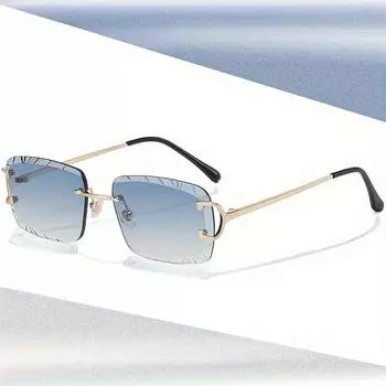 Квадратные градиентные солнцезащитные очки без оправы, мужские новые модные солнцезащитные очки в стиле панк, винтажные модные бескаркасные очки в маленькой оправе UV400 gold F blue