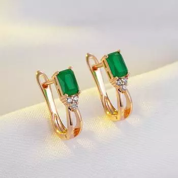 Квадратные изумрудно-зеленые женские серьги с цирконом золотого цвета, изысканные французские украшения зелёный