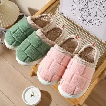 Квадратные клетчатые хлопковые тапочки оптом осень и зима теплые мужские и женские пары домашняя хлопковая обувь для мытья полов хлопком 36-37 for 35-36 feet розовый