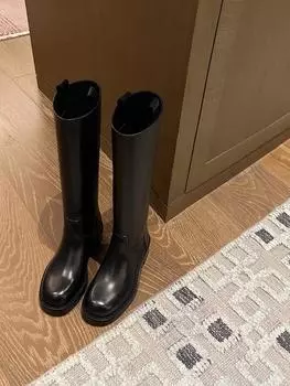 Квадратные, круглые, прямые, с высоким каблуком, толстая подошва, рыцарские сапоги женские сапоги из коровьей кожи 34