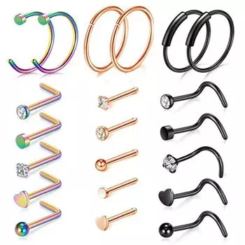 Квадратные круглые сердечки для пирсинга носа, новые 5 шт./21 шт. в наборе, модные гвоздики для носа, аксессуары из нержавеющей стали