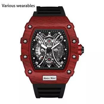 Квадратные кварцевые светящиеся календарные модные повседневные мужские часы скелетон крутые часы