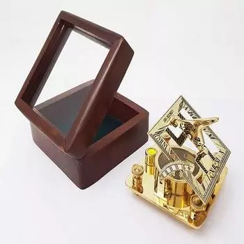 Квадратный латунный компас солнечных часов в стекле, полированная отделка деревянной коробки, солнечные часы для навигации, реплика солнечных часов, морские, карманные