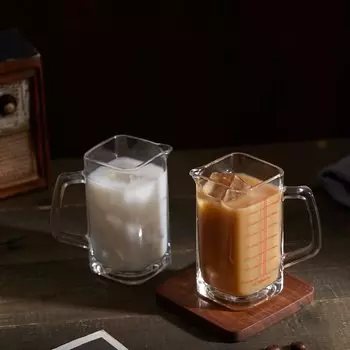 Квадратные мерные стаканы-рюмки - 4 унции со стеклянной ручкой, V-образным носиком. Идеально подходит для эспрессо, разделения жидкостей 200ml