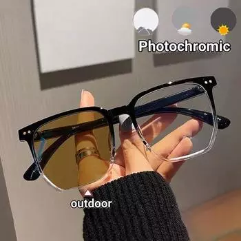 Квадратные модные фотохромные очки с защитой от синего света для мужчин и женщин с полной оправой и легкой пластиковой оправой