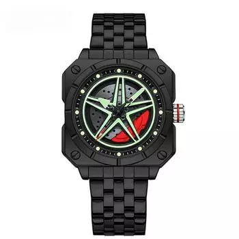 Квадратные модные мужские пятизвездочные трехмерные вращающиеся циферблаты со стальным браслетом деловые повседневные водонепроницаемые кварцевые часы