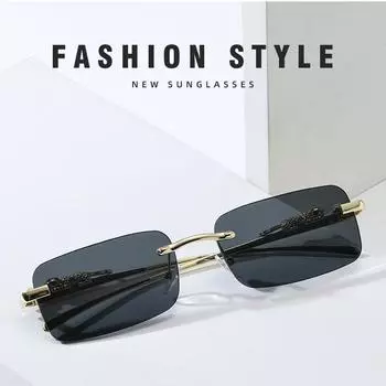 Квадратные модные мужские солнцезащитные очки с леопардовой головой для вождения, дорожные очки, популярные женские металлические солнцезащитные очки унисекс без оправы ручной работы прозрачный