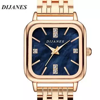 Квадратные модные женские часы из нержавеющей стали на день Святого Валентина, модные кварцевые часы для подруги из розового золота с бриллиантами, женские часы белый