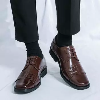 Квадратные мужские кожаные туфли с индивидуальным дизайном, свадебные, вечерние, для отдыха на природе, для бизнеса, для прогулок, мужская обувь в тренде 38 чёрный