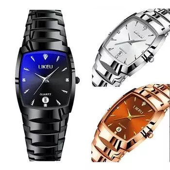 Квадратные мужские модные наручные часы из вольфрамовой стали, мужские аналоговые часы-браслет с металлическим ремешком, популярные корейские часы