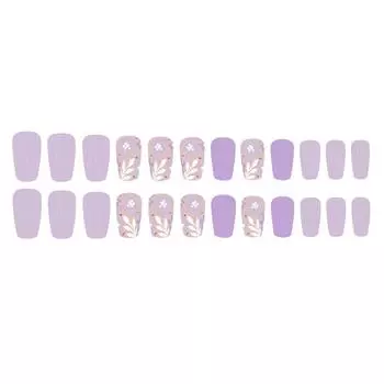 Квадратные накладные ногти с цветами, наклейки для ногтей 12 размеров, 24 шт., французские типсы для DIY украшений для нейл-арта