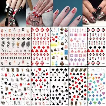 Квадратные наклейки для ногтей своими руками 3D Наклейки для ногтей Наклейки для покерного нейл-арта Украшения для ногтей #5
