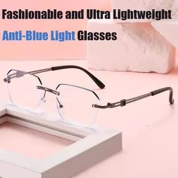 Квадратные очки без оправы для мужчин и женщин, очки с прозрачными линзами Cut Edge, модные компьютерные очки с защитой от синего света