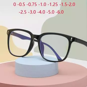Квадратные очки для близорукости от 0 до -0,5 -0,75 до -6 Tr90 со степенью для женщин и мужчин, модные антисиние светящиеся очки для близорукости по рецепту 0