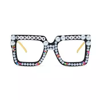 Квадратные очки, персонализированная большая оправа с бриллиантами, плоские очки в стиле хип-хоп с забавным жемчугом. White film